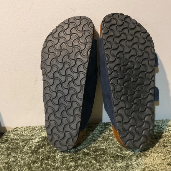 Birkenstock Arizona Double Buckle Strap Blue Suede Slides Sandals Shoes 39 9 9.5 - Picture 3 of 12